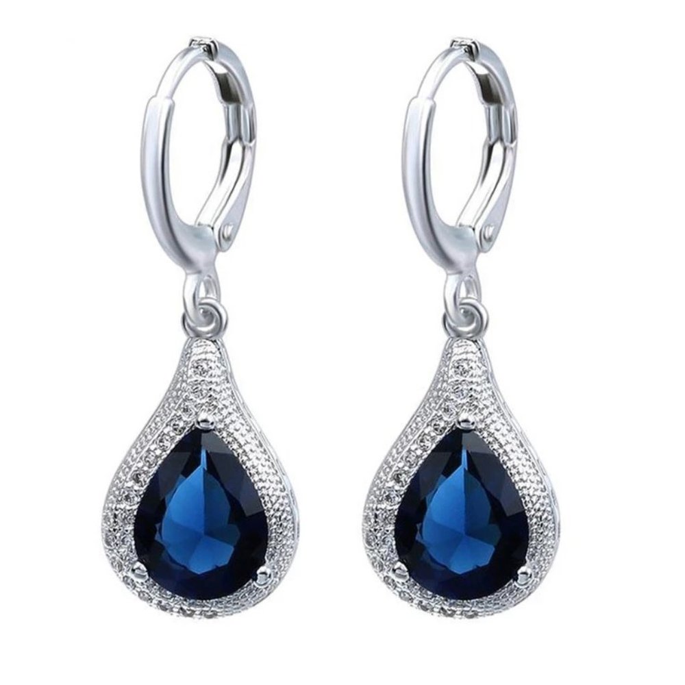 Silver earrings with Sapphire blue stones. - Picture 1 of 2